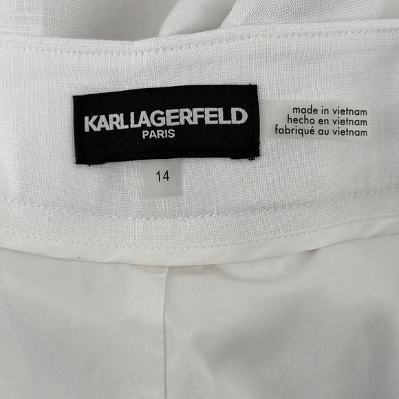 Karl Lagerfeld Paris Sailor Button Linen Wide Leg Pants Womens Size 14 White - Picture 6 of 8
